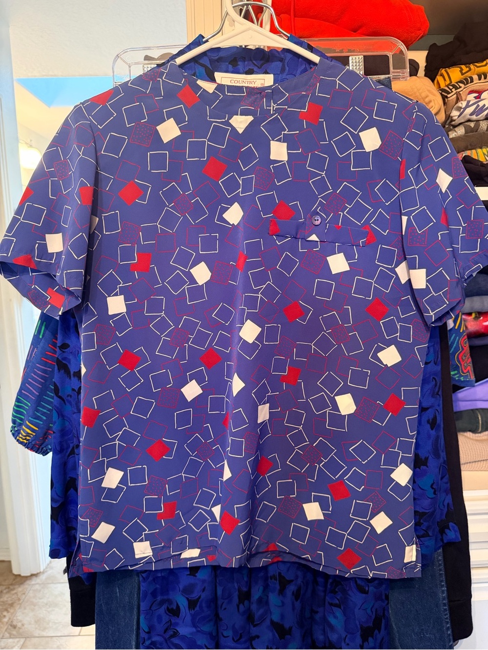 Country Road Blue Geometric Short Sleeve Blouse
